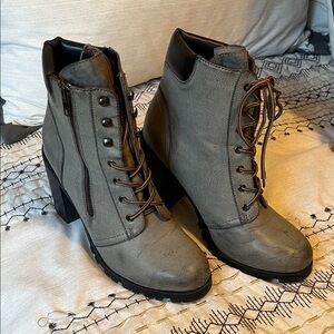 Gray Lace-Up Ankle Boots